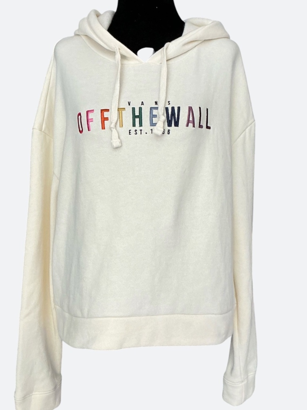 Vans Off the Wall Sporty Fit Rainbow Hoodie Sweatshirt Off White Cream NWOT SZ M